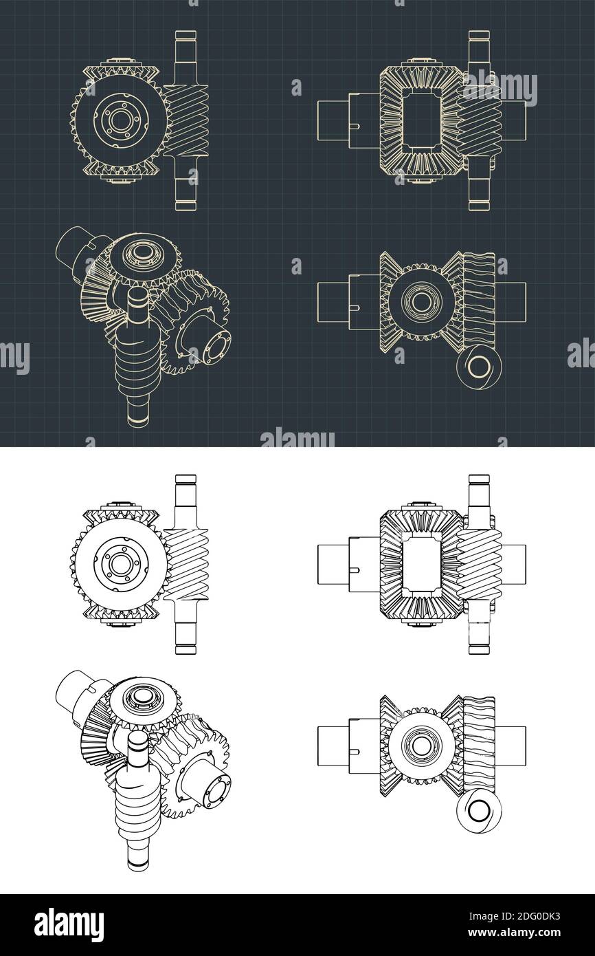 Stylized vector illustration of Differential gear system with worm gear