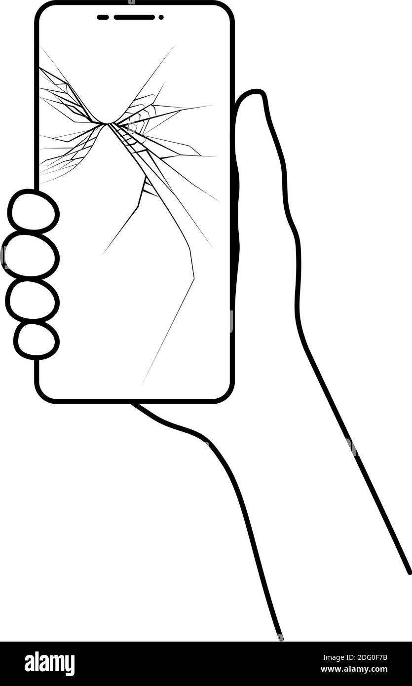 linear broken phone in hand Stock Vector