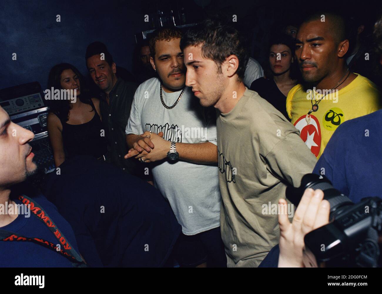 Thomas Bangalter (center) of Daft Punk at the Winter Music Conference in Miami, Florida. March 16, 1999. Stock Photo