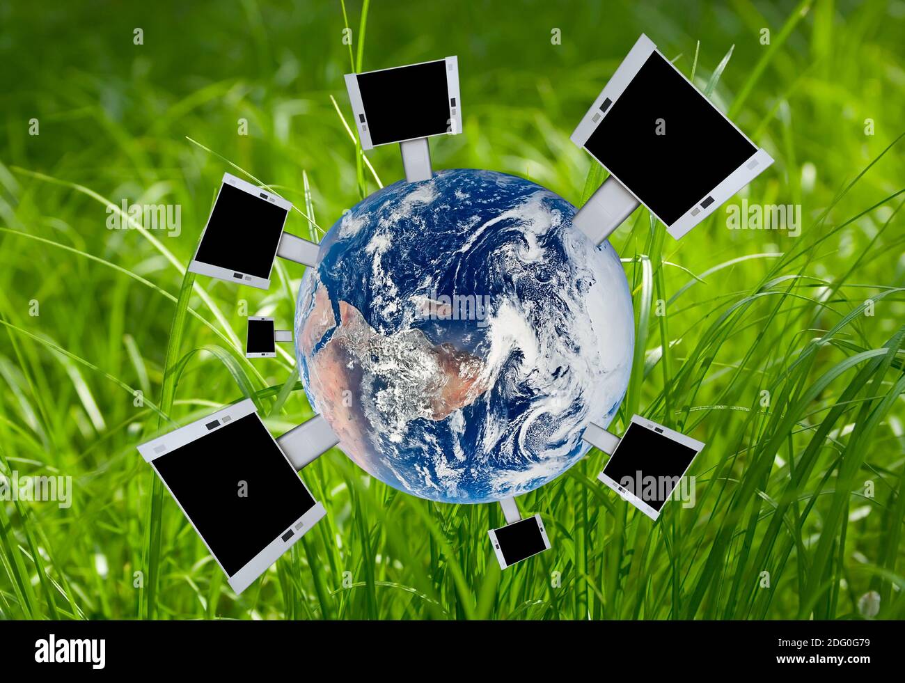 Blank billboards on the earth.Advertising concept Stock Photo