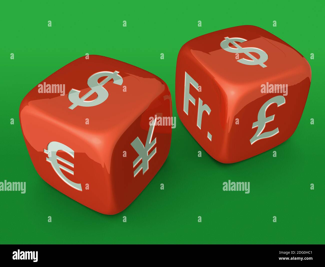 Red dices with Dollar currency sign Stock Photo