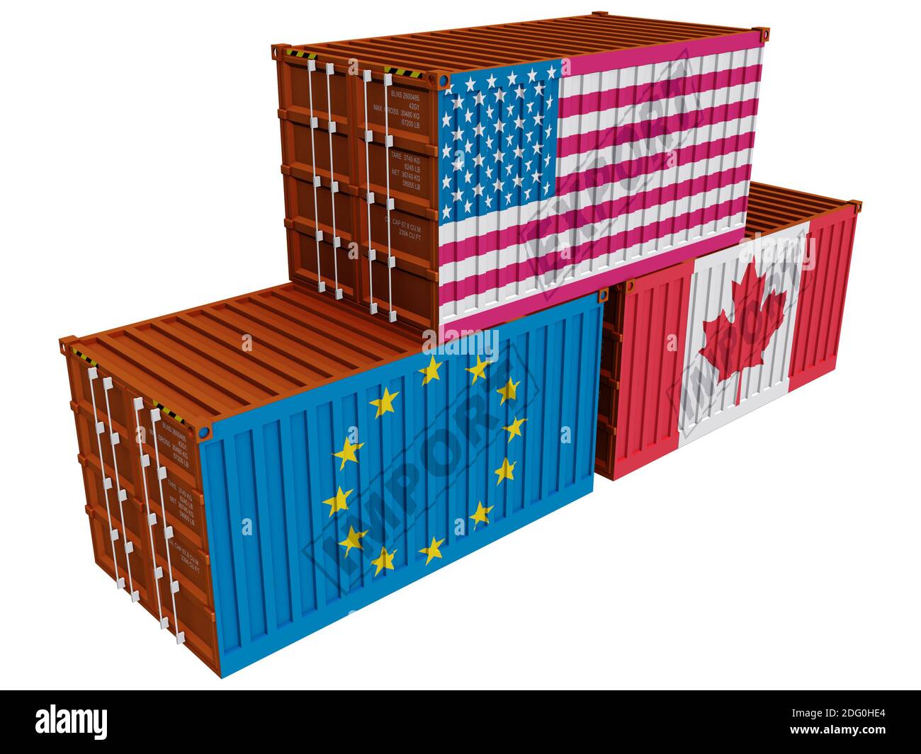Trade containers USA EU Canada Stock Photo