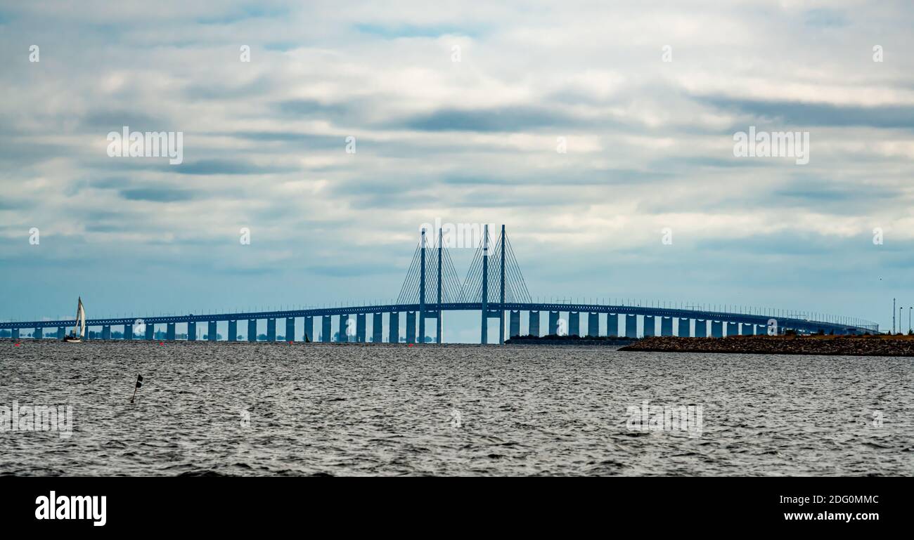 The famous Oresund bridge that link Denmark and Sweden together.  Stock Photo