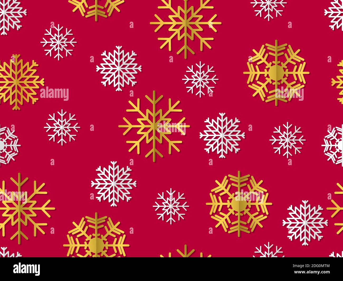 Snowflakes seamless pattern, white and gold snowflakes with shadow ...