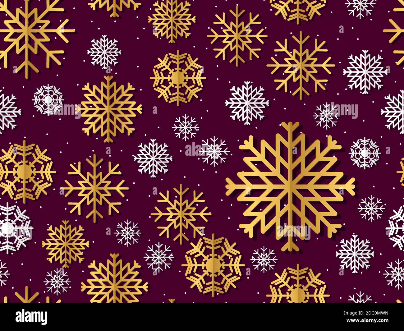 Snowflakes seamless pattern, white and gold snowflakes with shadow ...