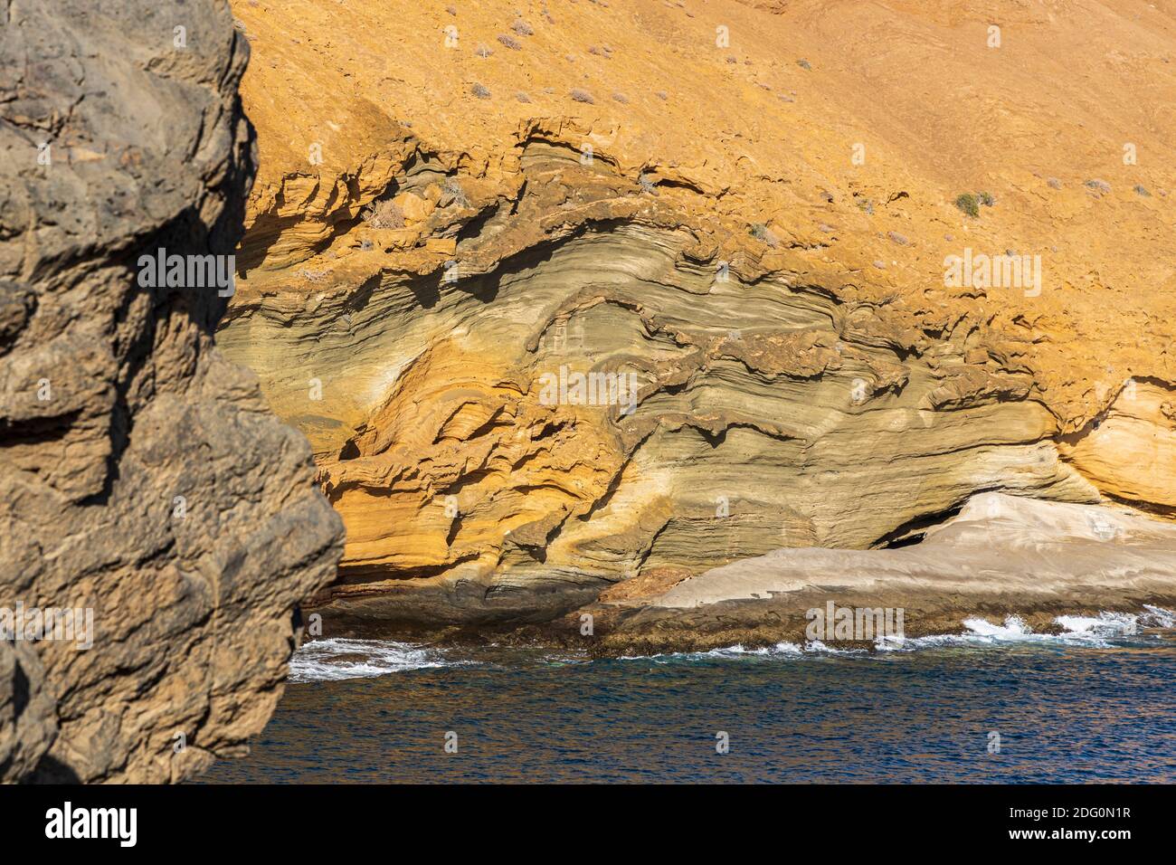 Volcanic coastline of Yellow Mountain, Montaña Amarilla, Costa Silencio, Tenerife, Canary Islands, Spain Stock Photo