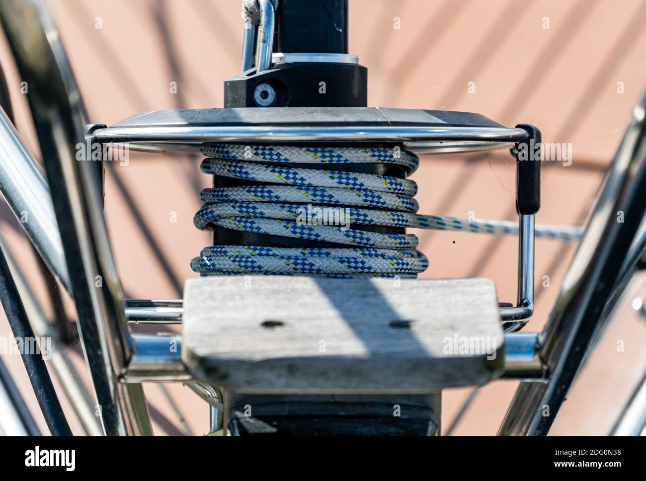 Roller furling on the bow of a sailboat to control the jib sail from
