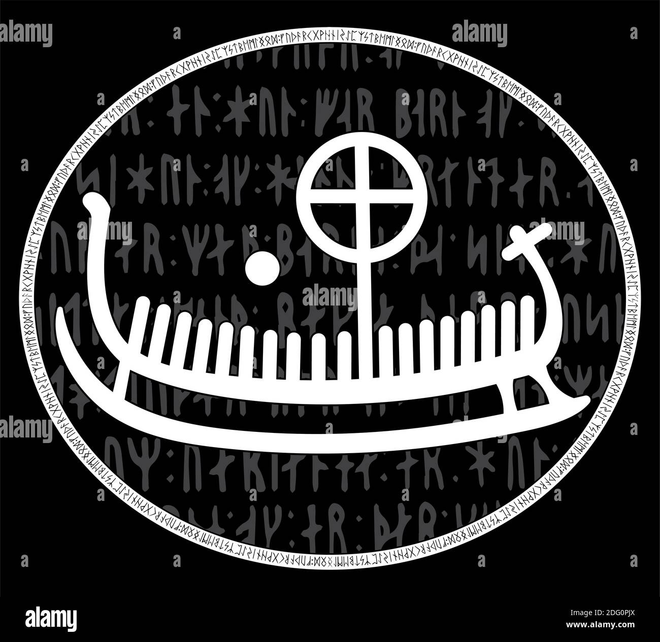 Ancient runestone with engraved Scandinavian pattern, drakkar Stock ...