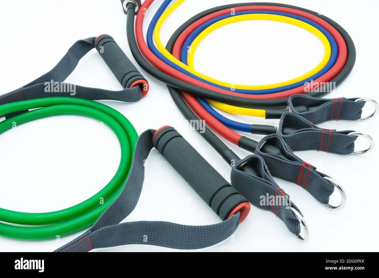 Colorful resistance bands isolated on the white background. Stock Photo
