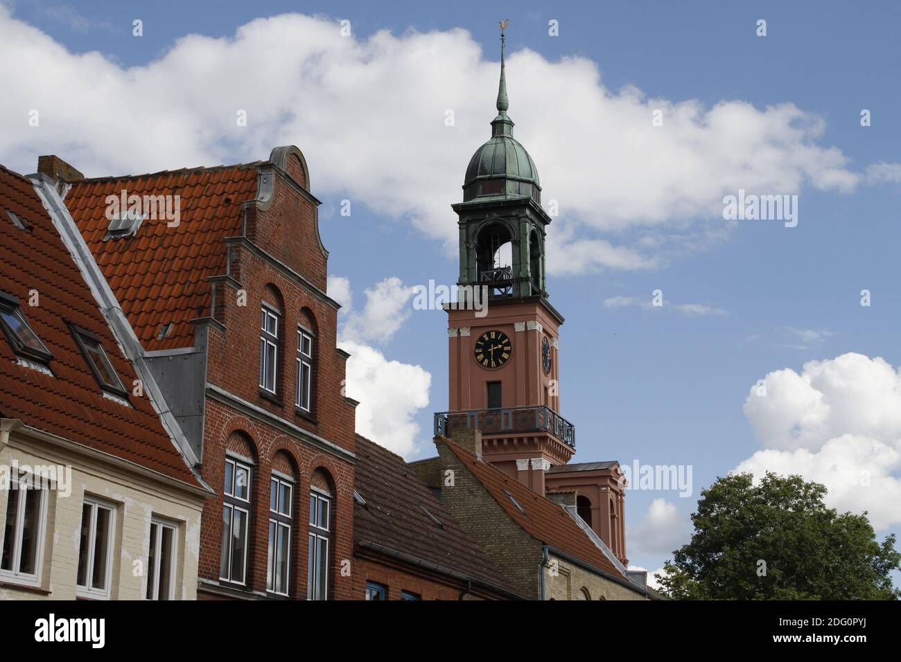 Street view with Remonstrantenkirche, Friedrichstadt Stock Photo