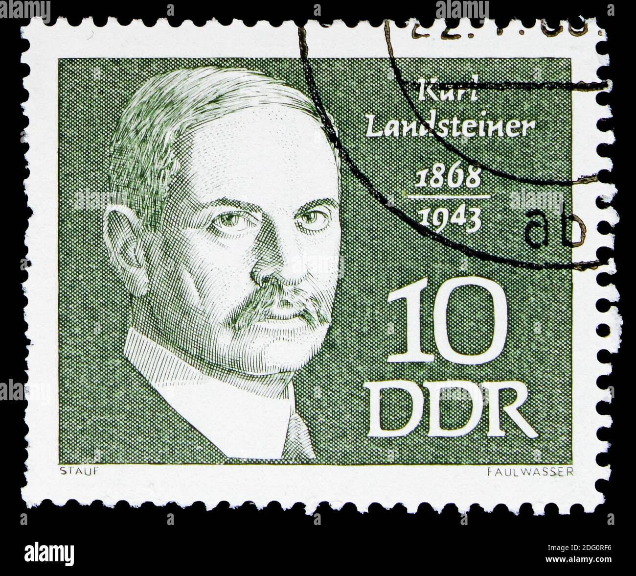 MOSCOW, RUSSIA - MAY 16, 2018: A stamp printed in German Democratic Republic shows Landsteiner, Karl, Famous people serie, circa 1968 Stock Photo