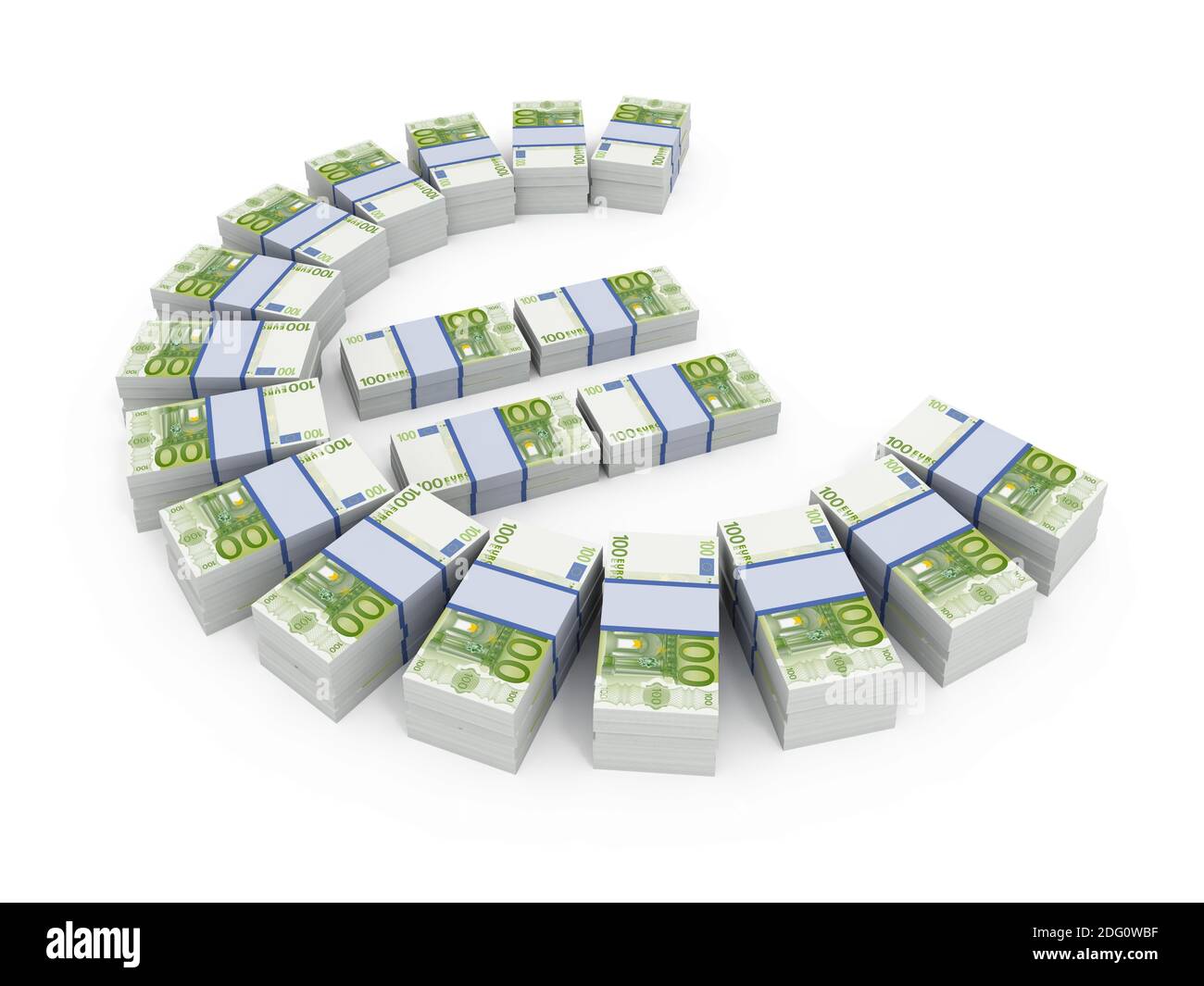 Stacks of 100 Euro currency notes isolated on white Stock Photo - Alamy