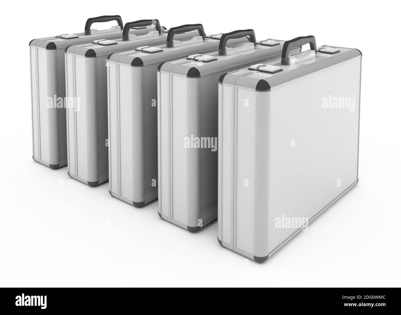 Metallic silver briefcases isolated on white Stock Photo Alamy