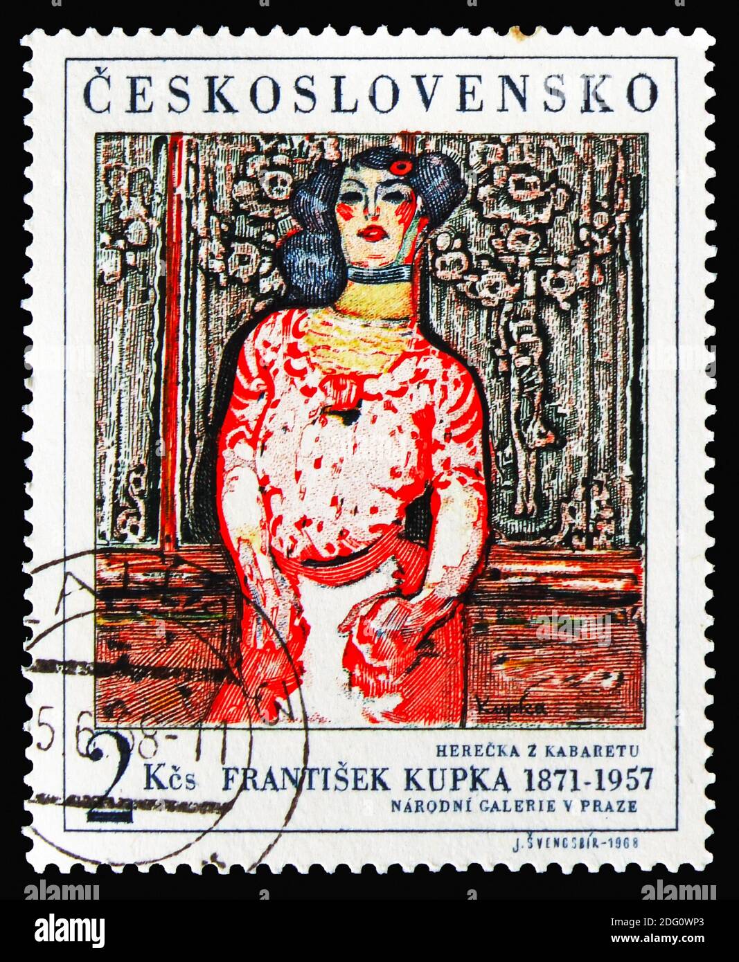 MOSCOW, RUSSIA - AUGUST 18, 2018: A stamp printed in Czechoslovakia shows Cabaret Performer, by Frantisek Kupka, New Prag serie, circa 1968 Stock Photo