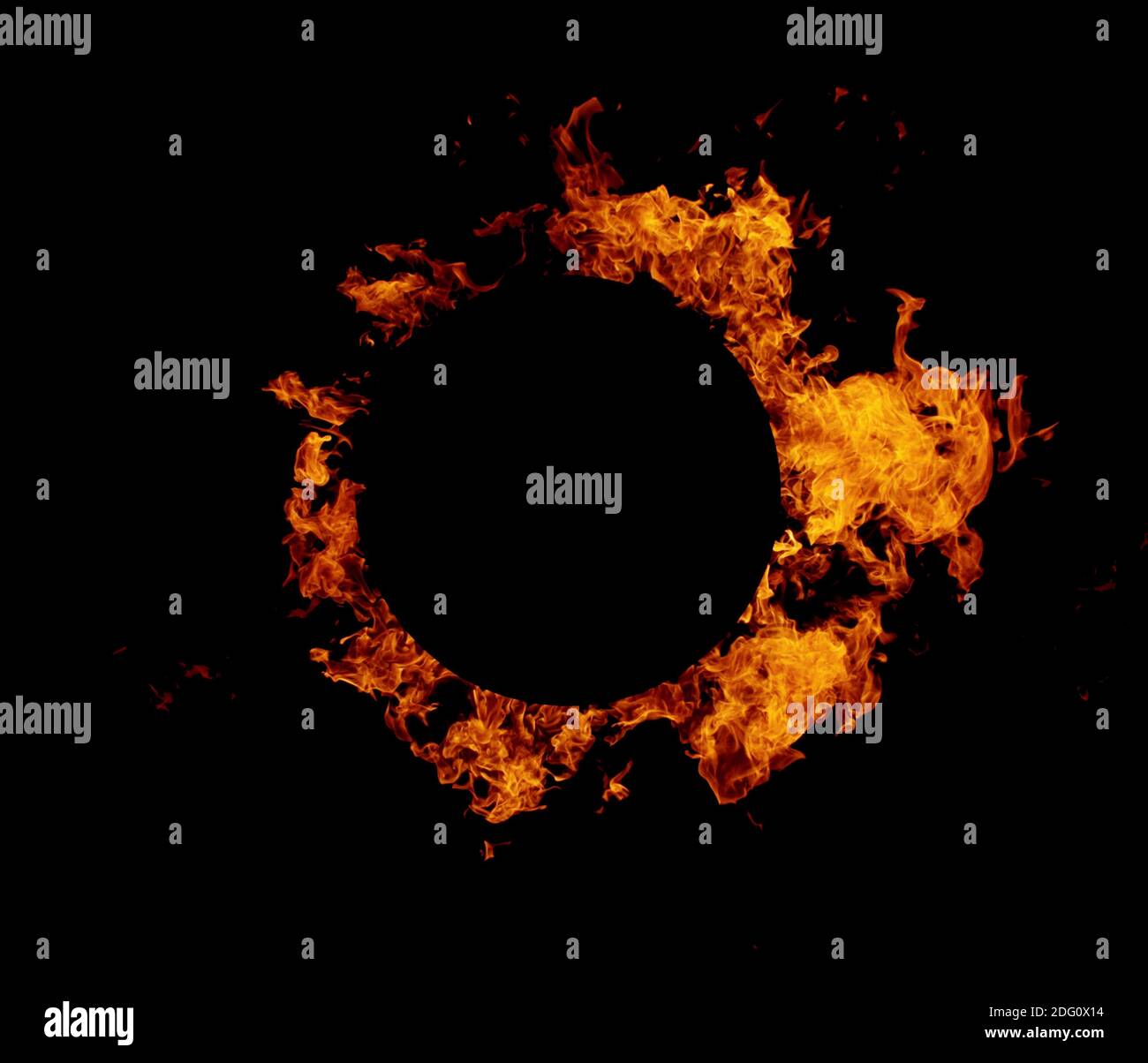 Fire ring isolated on black background, abstract circle shape with free space for text. Stock Photo