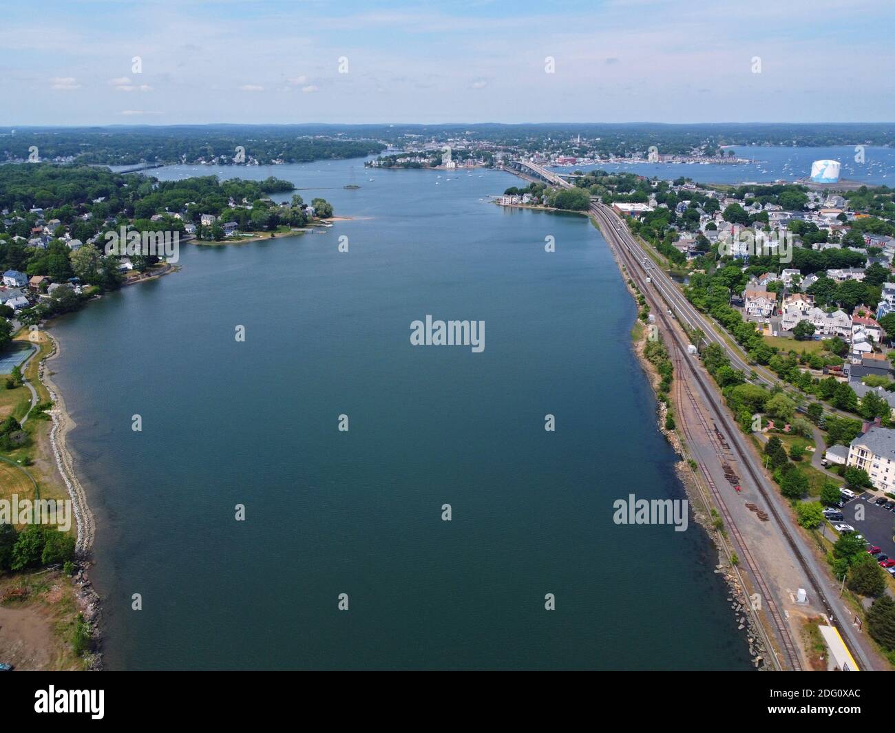 Aerial view of North River and Danvers River at Salem Harbor in city of