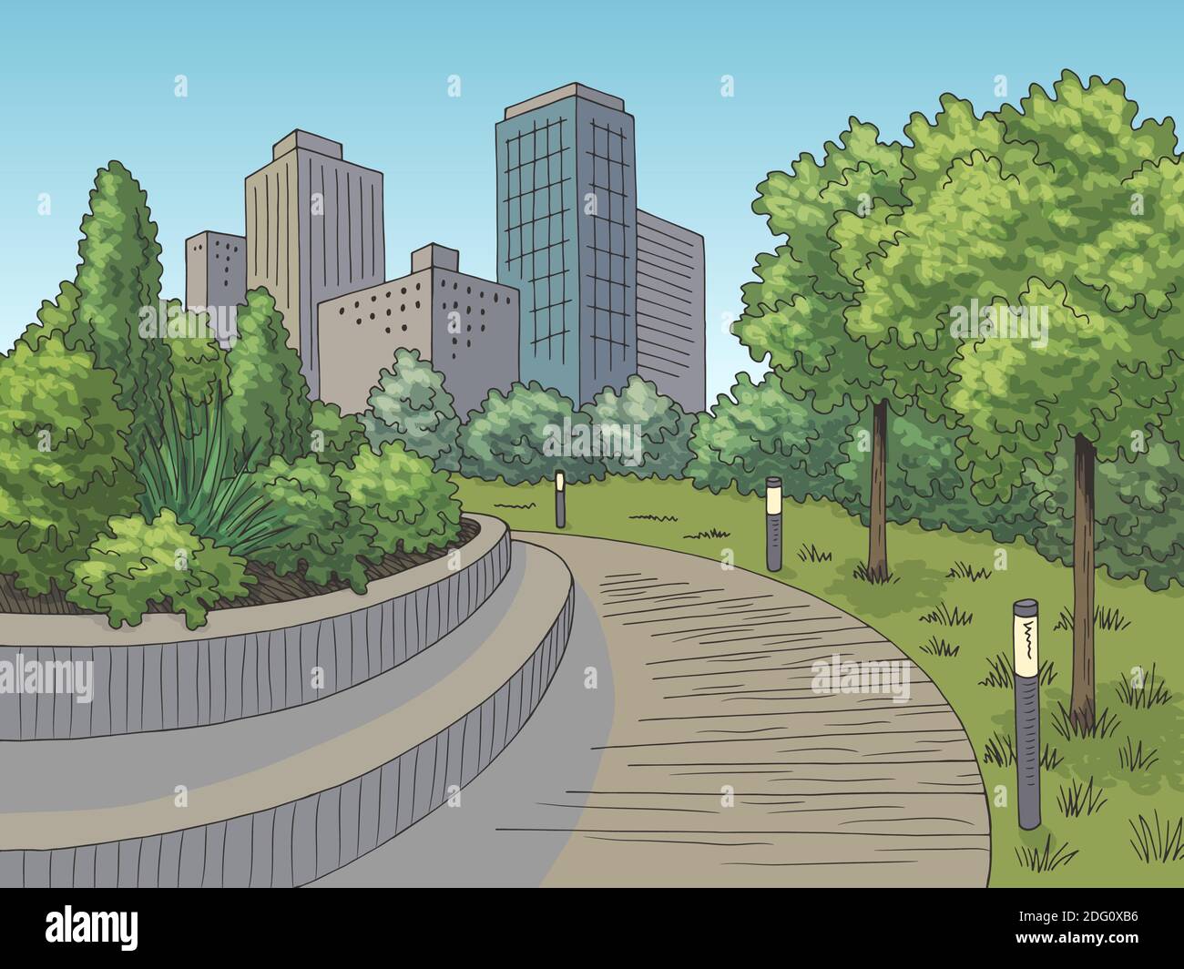 Park graphic color city landscape sketch illustration vector Stock ...