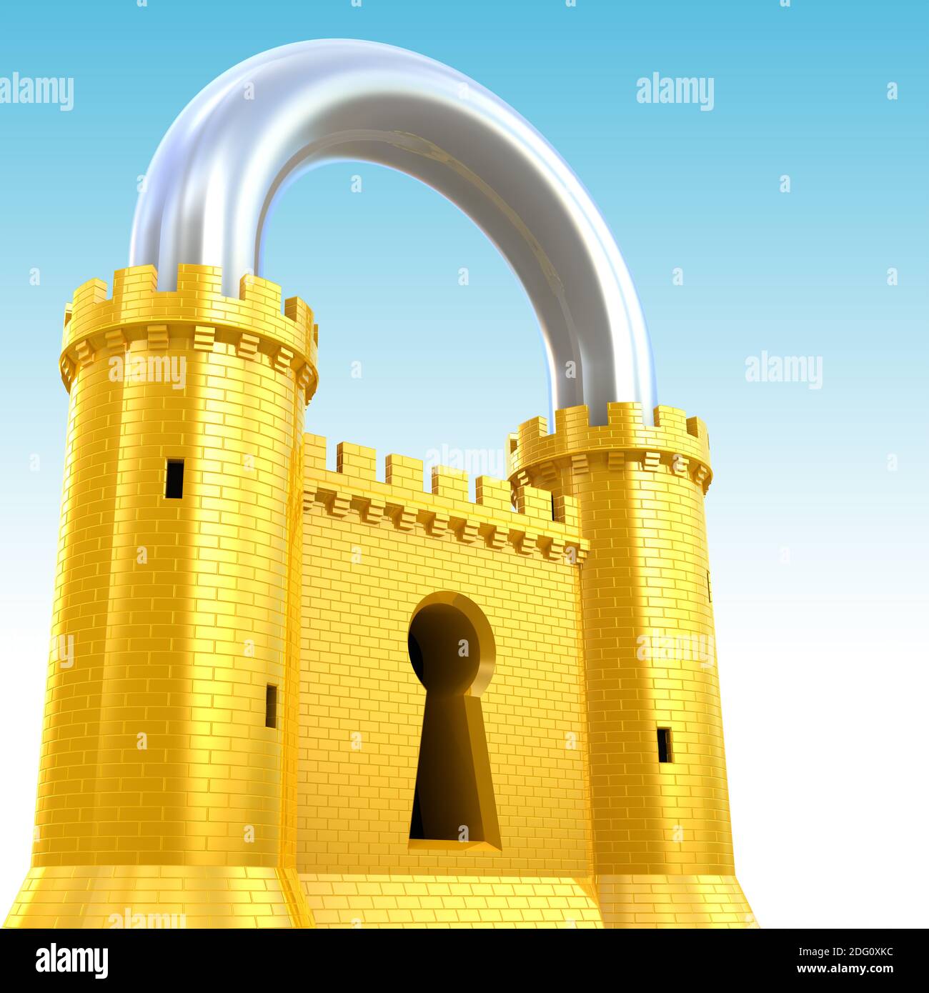 Security concept. Padlock as fortress. Stock Photo
