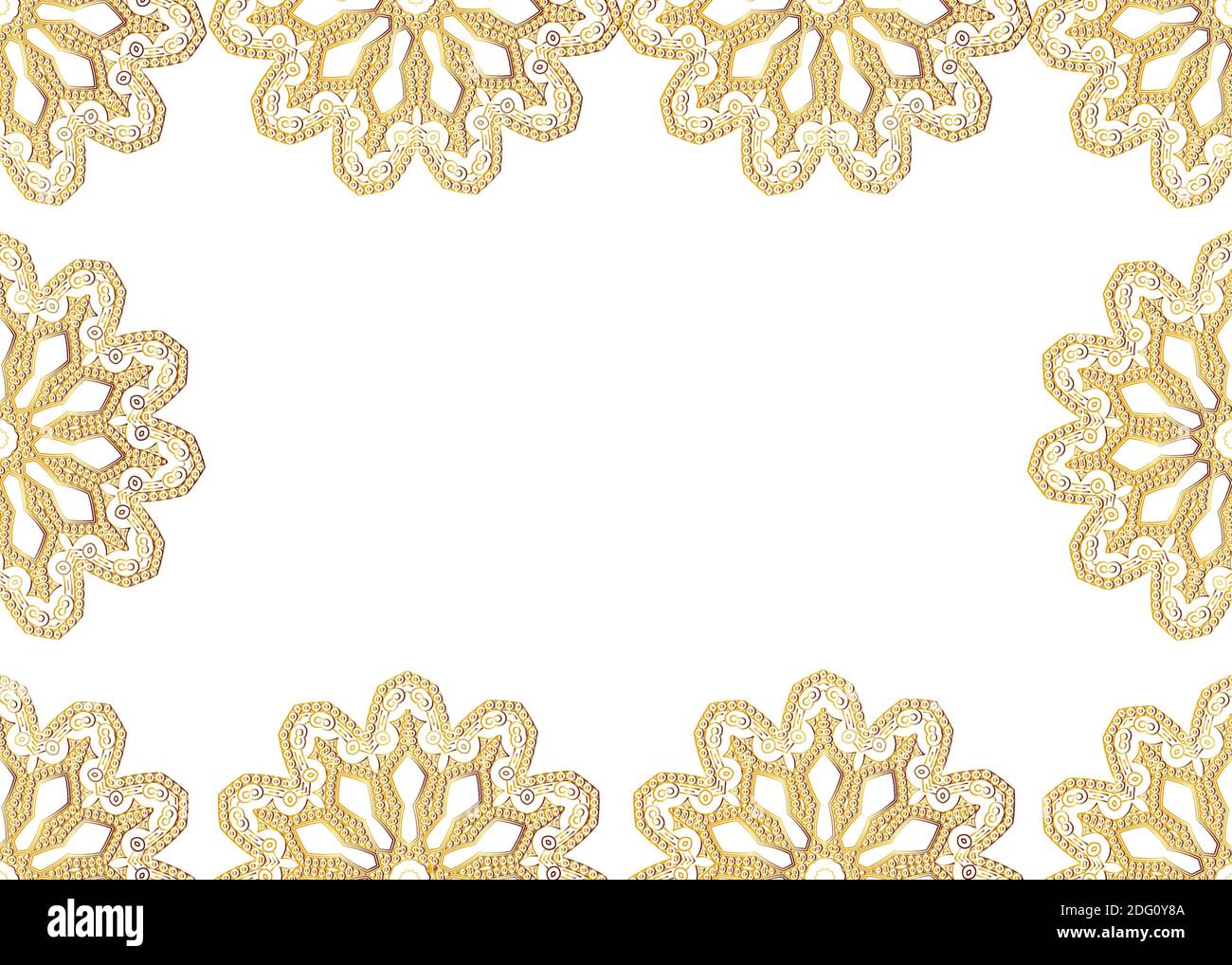 Vector frame pattern of golden mandalas on a white background. Stock Vector