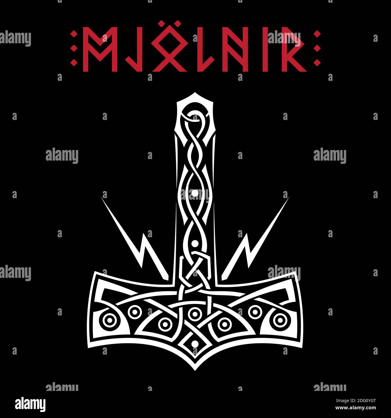 Scandinavian design. Thors hammer - Mjolnir and Norse runes Stock Vector
