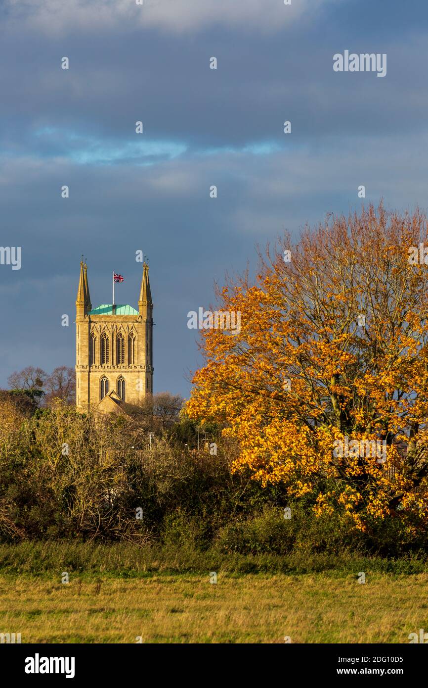 An autumn view of Pershore Abbey church, Worcestershire, England Stock Photo