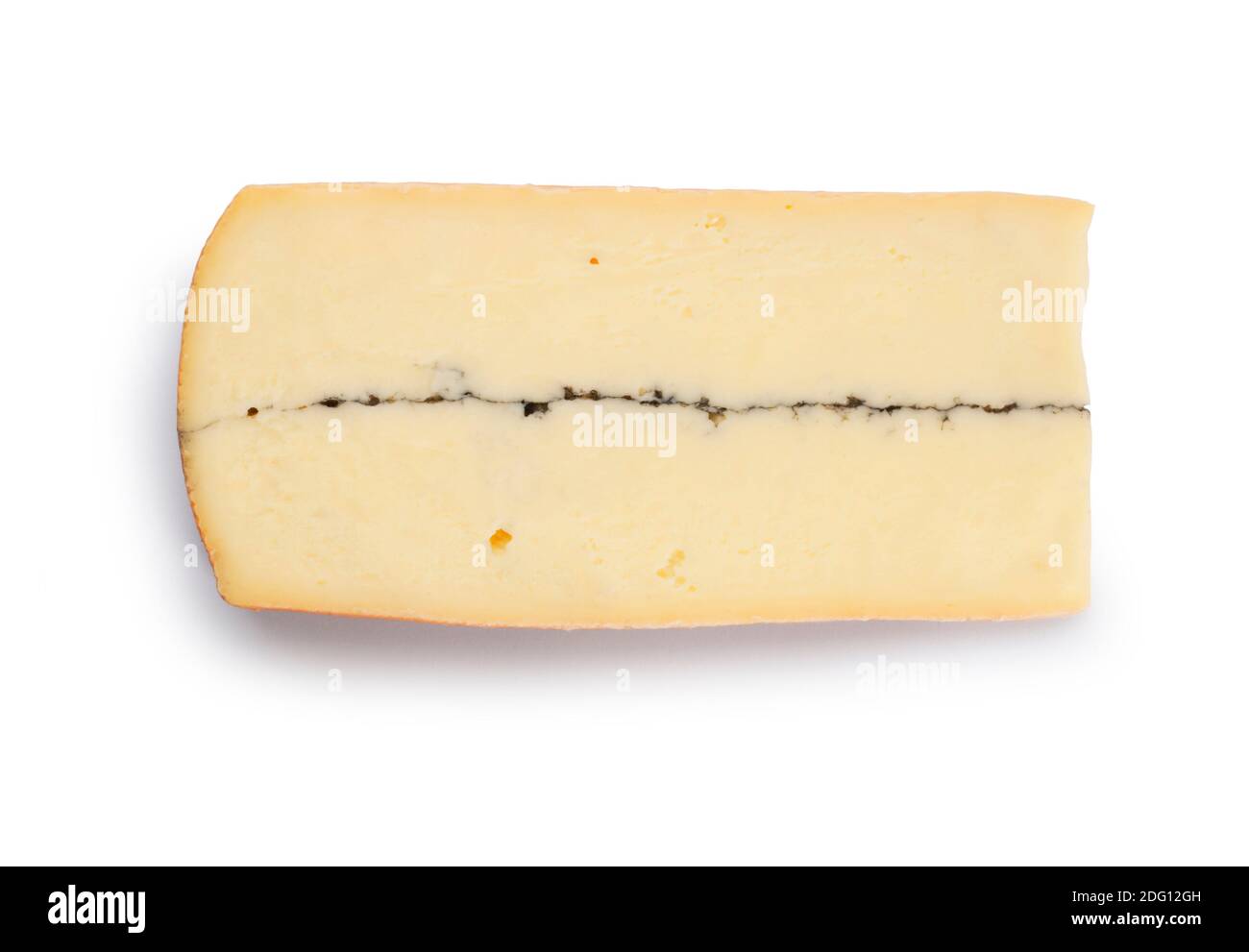 Studio shot of Morbier cheese complete with ash layer cut out against a white background - John Gollop Stock Photo