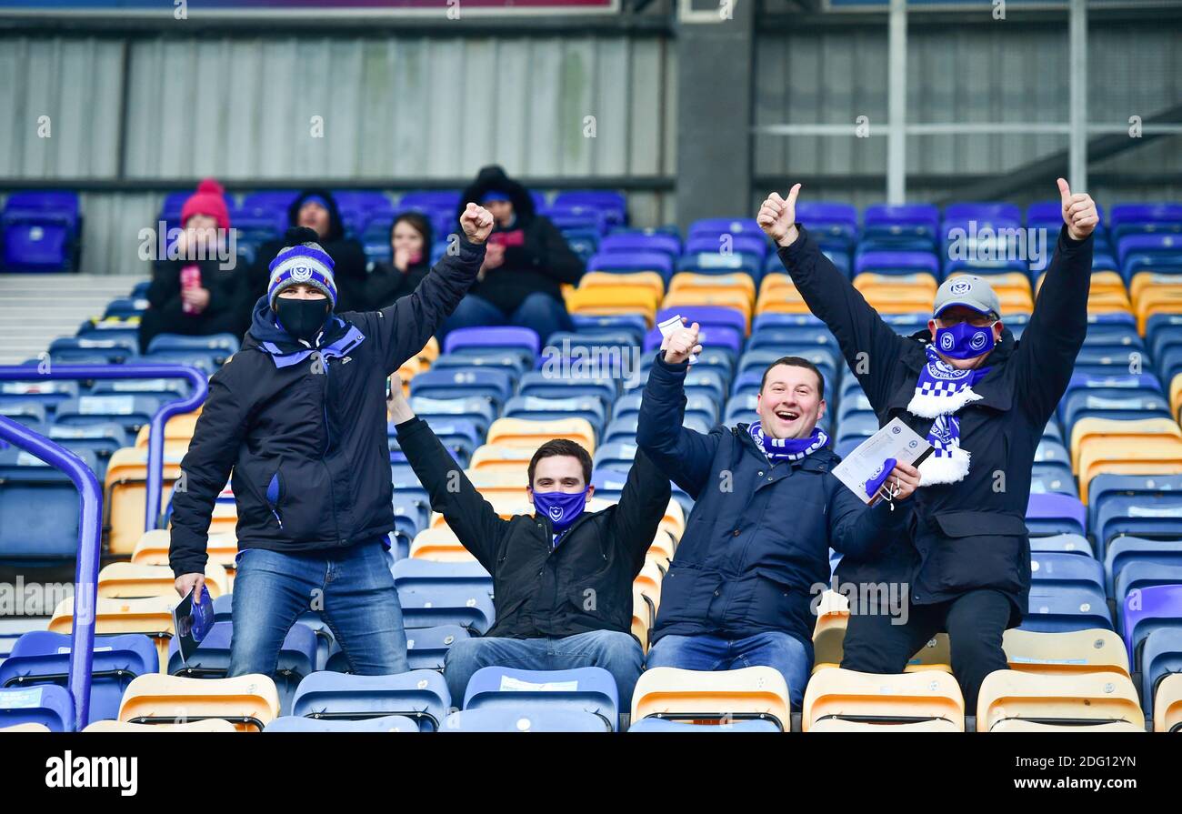 Happy Portsmouth fans back for the Sky Bet EFL League One match between Portsmouth and Peterborough United at Fratton Park  , Portsmouth ,  UK - 5th December 2020 - Editorial use only. No merchandising. For Football images FA and Premier League restrictions apply inc. no internet/mobile usage without FAPL license - for details contact Football Dataco  : Stock Photo