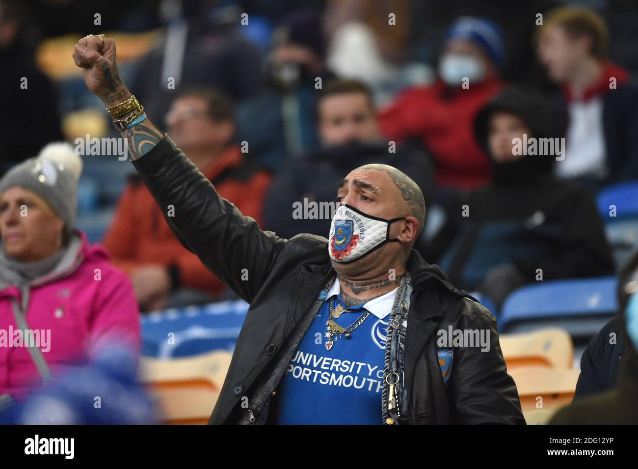 Portsmouth's famous fan John Anthony Portsmouth Football Club during the Sky Bet EFL League One match between Portsmouth and Peterborough United at Fratton Park  , Portsmouth ,  UK - 5th December 2020 - Editorial use only. No merchandising. For Football images FA and Premier League restrictions apply inc. no internet/mobile usage without FAPL license - for details contact Football Dataco Stock Photo