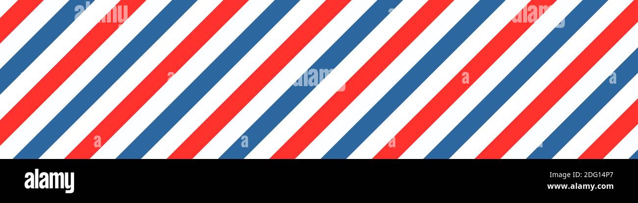 Barber colored liner background. Blue red vector pattern. Diagonal stripe pattern. Stock Vector