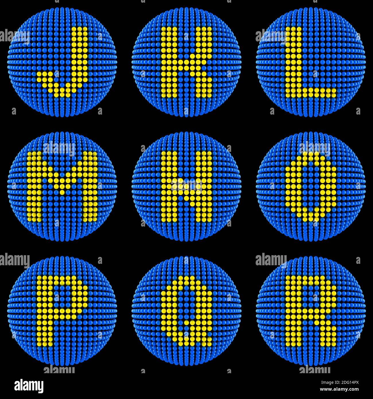Letters set created from atoms isolated on black Stock Photo - Alamy