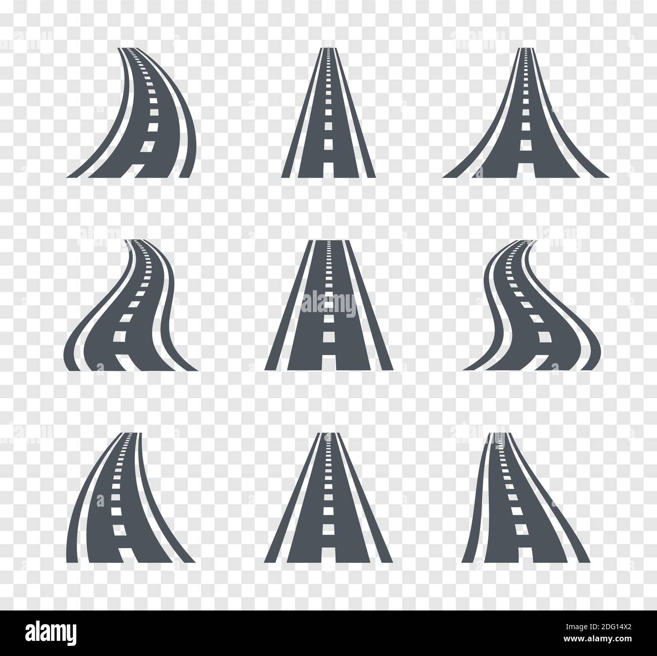 Curved road symbols. Highway and roadway sign illustration Stock Vector