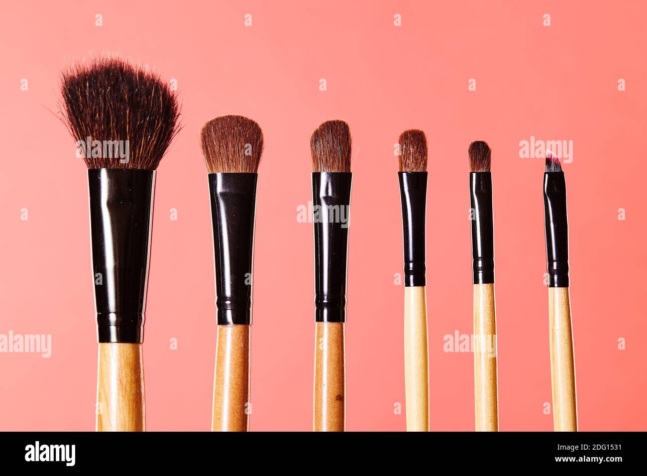 Make-up Tools. Brush for Makeup. Cosmetic Brushes on Bright Background. Closeup of Beauty stuff. Stock Photo