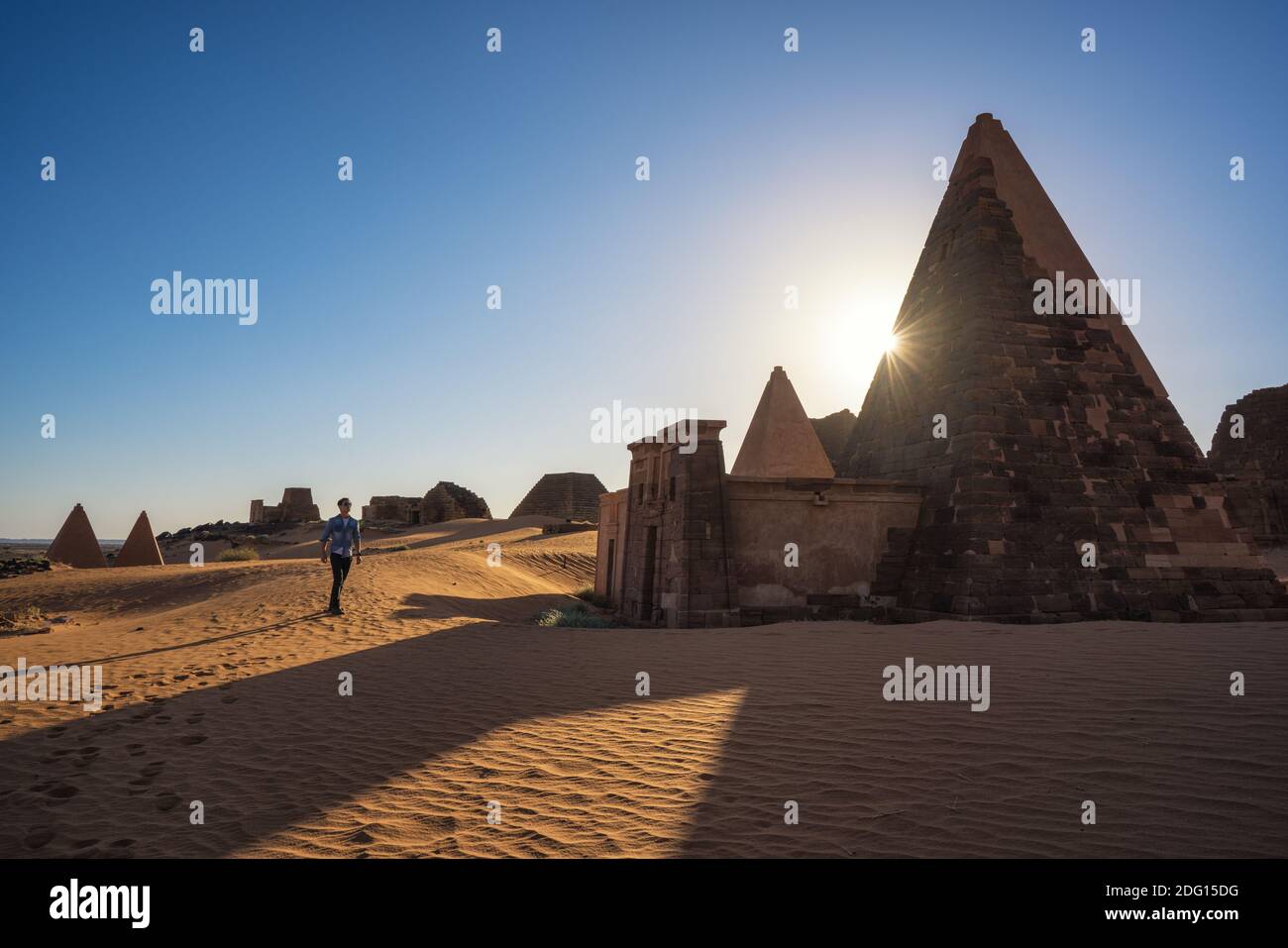 Meroe Pyramids at Sunset Stock Photo
