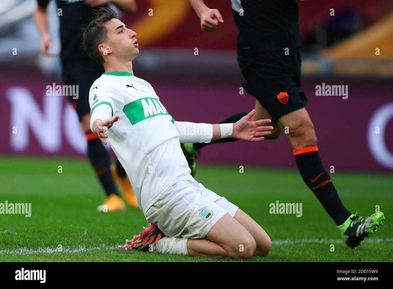 Filip Djuricic of Sassuolo reacts on the pitch during the Italian championship Serie A football match between AS Roma and U / LM Stock Photo