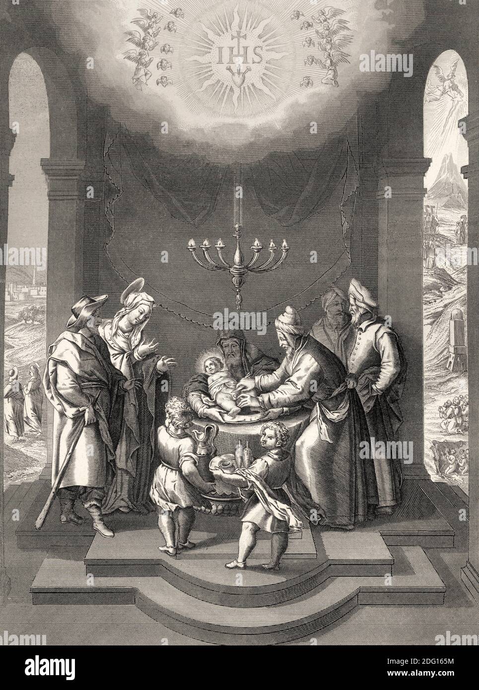 The circumcision of Jesus, steel engraving, 1853, digitally restored Stock Photo