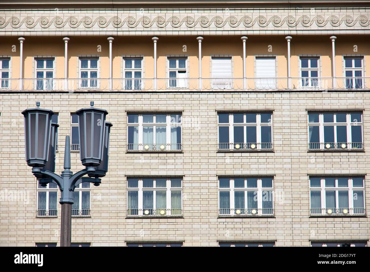 Street light in front of a socialistic building Stock Photo