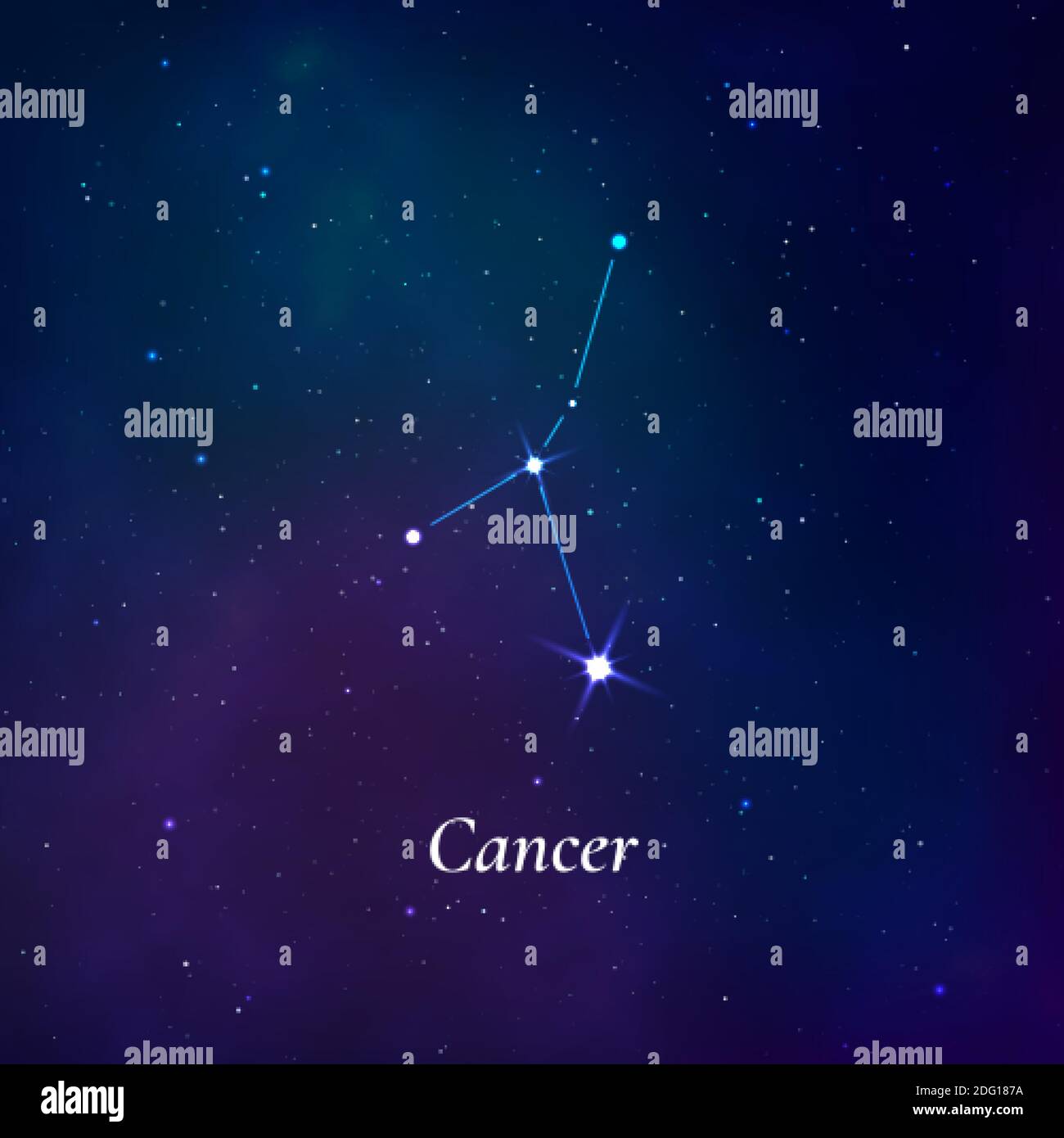 Cancer sign. Stars map of zodiac constellation on dark blue background. Vector Stock Vector