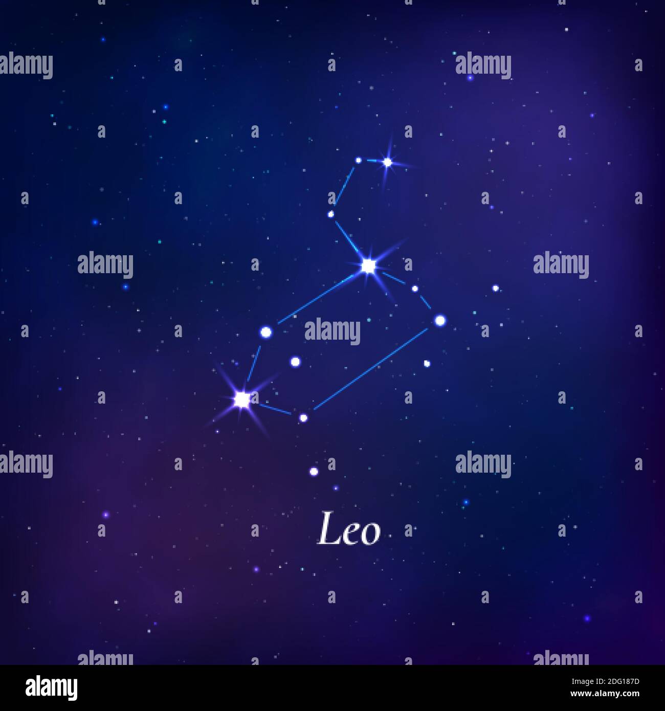 Leo sign. Stars map of zodiac constellation on dark blue background. Vector Stock Vector