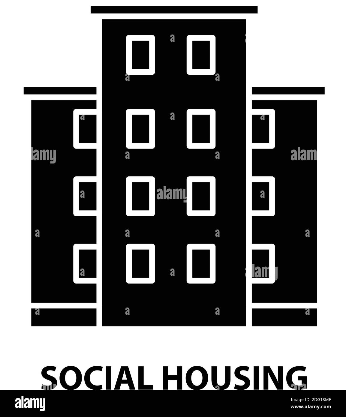 social housing icon, black vector sign with editable strokes, concept illustration Stock Vector