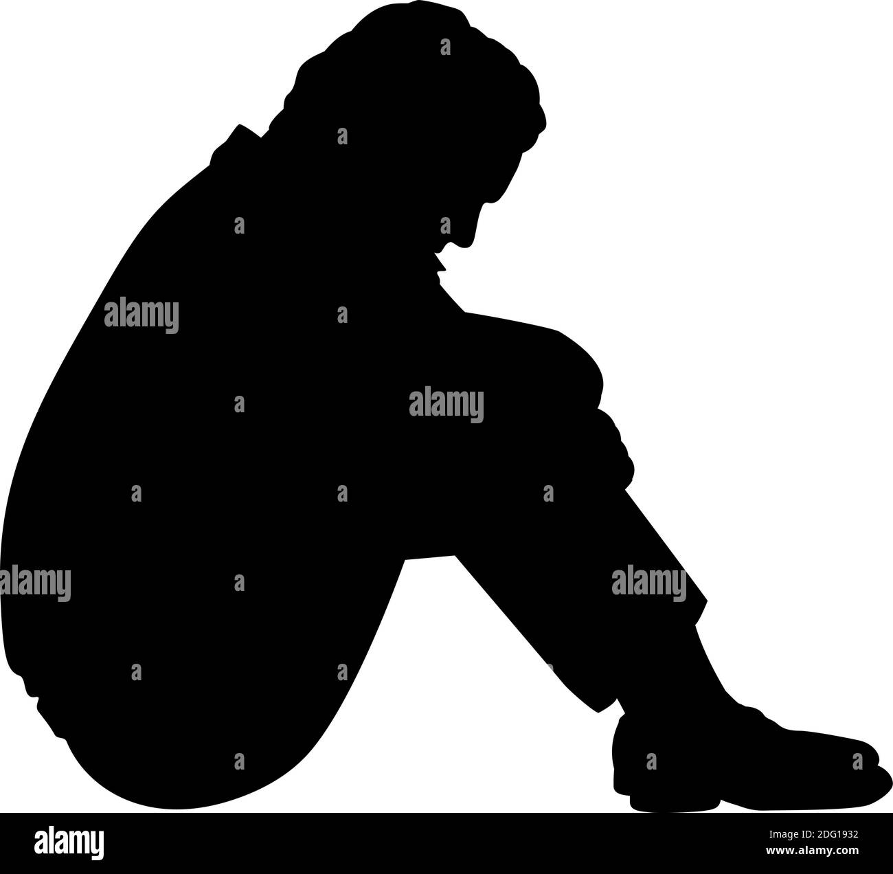 Silhouette Of Pensive Man Sitting Illustration Symbol Icon Stock