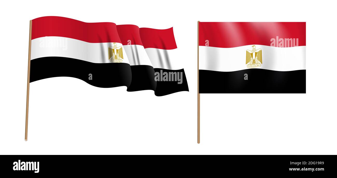 colorful naturalistic waving flag of the Arab Republic of Egypt. Illustration. Stock Photo