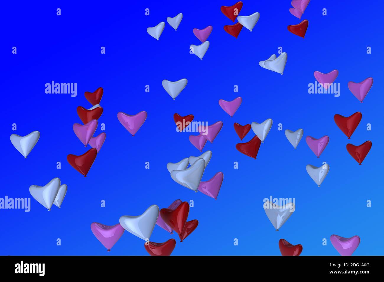 Heart-shaped balloons in front of a blue sky Stock Photo - Alamy
