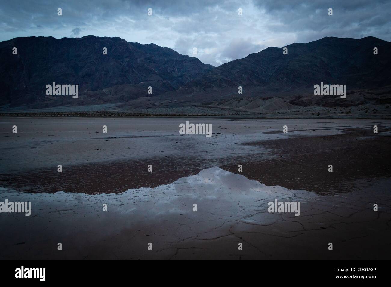 Twilight falls on Death Valley at the lowest point of elevation in the ...
