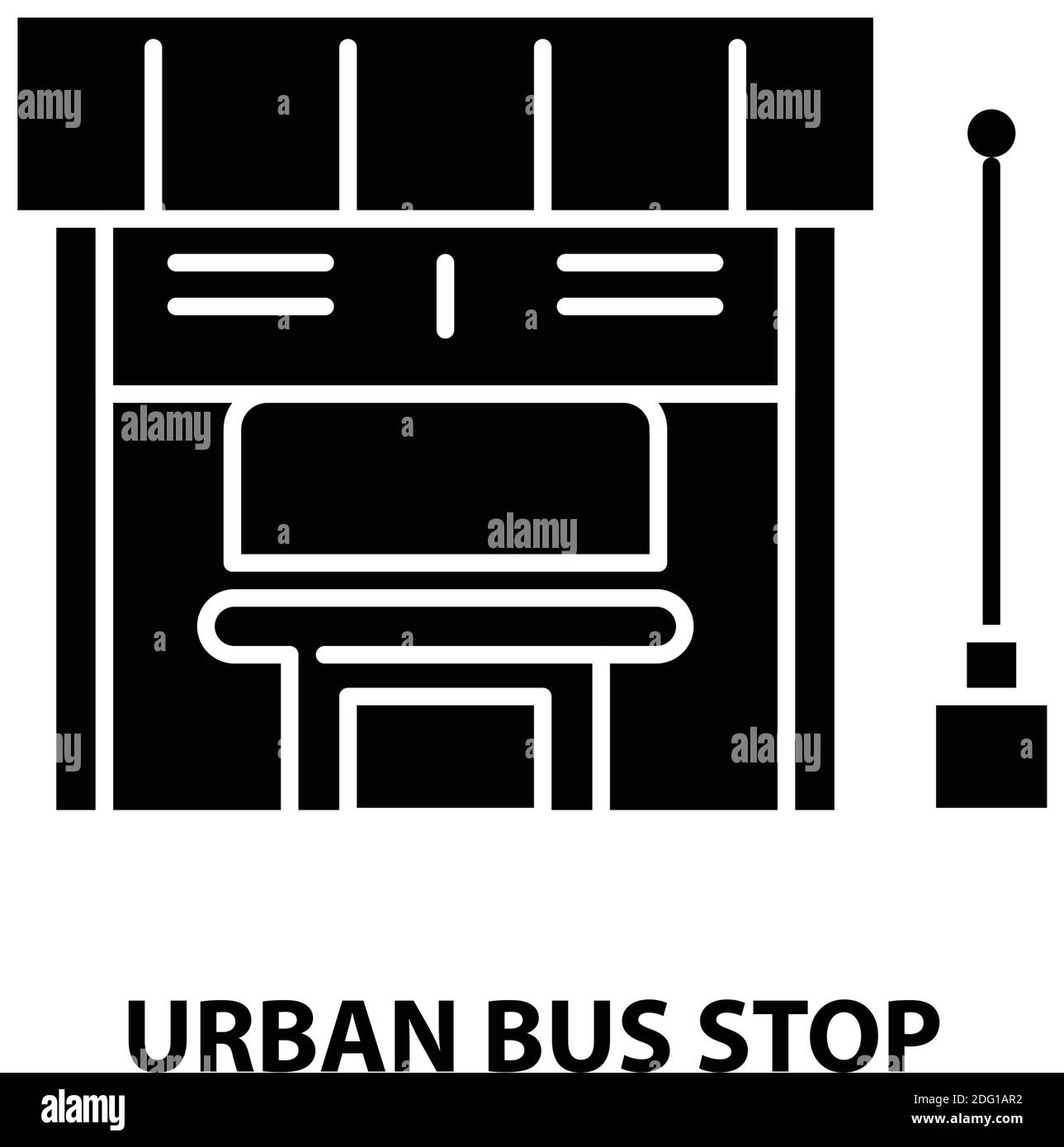 urban bus stop icon, black vector sign with editable strokes, concept illustration Stock Vector