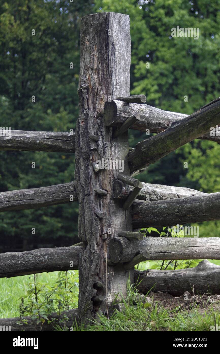 Antique wooden fence (without nails) Stock Photo