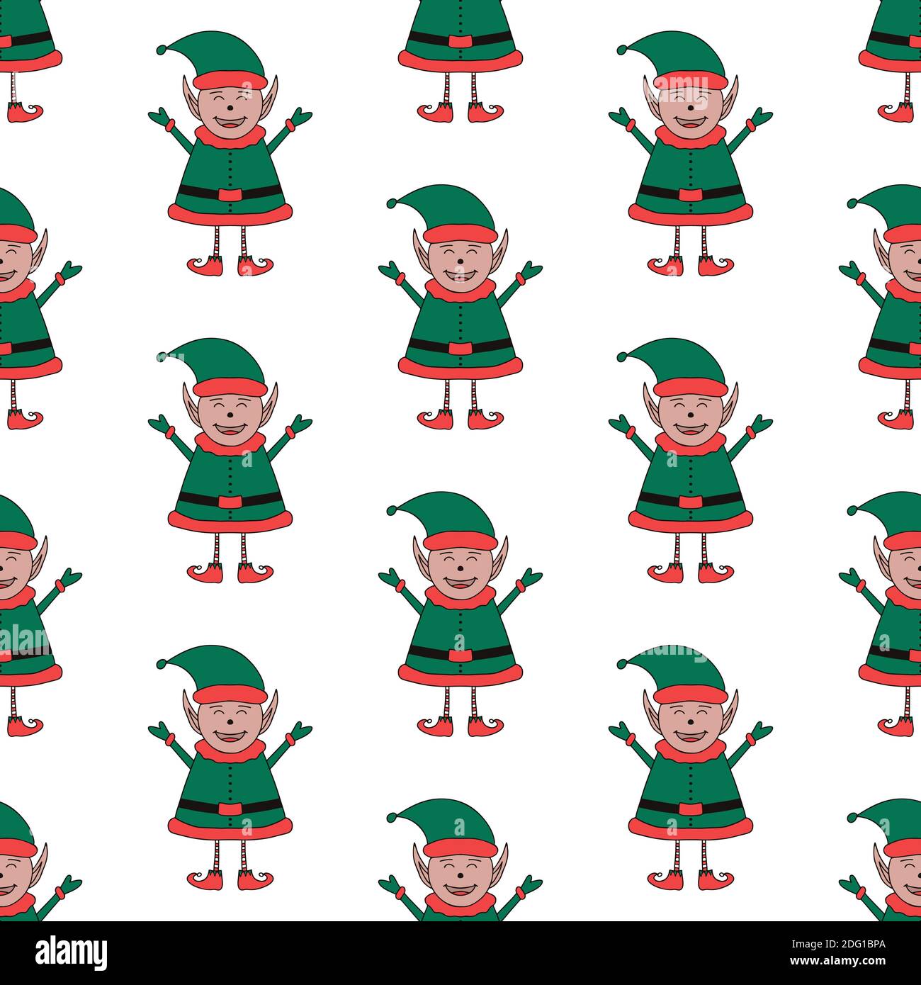 Christmas seamless pattern made from Elf character on a white background. Stock Vector