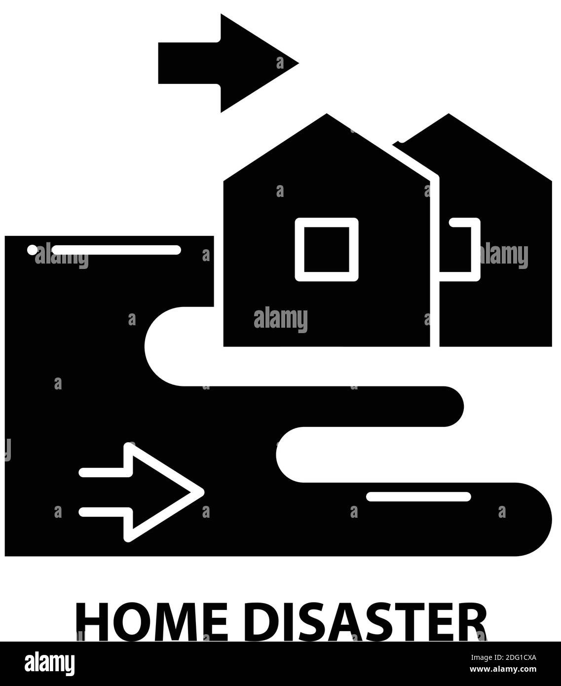 home disaster icon, black vector sign with editable strokes, concept illustration Stock Vector