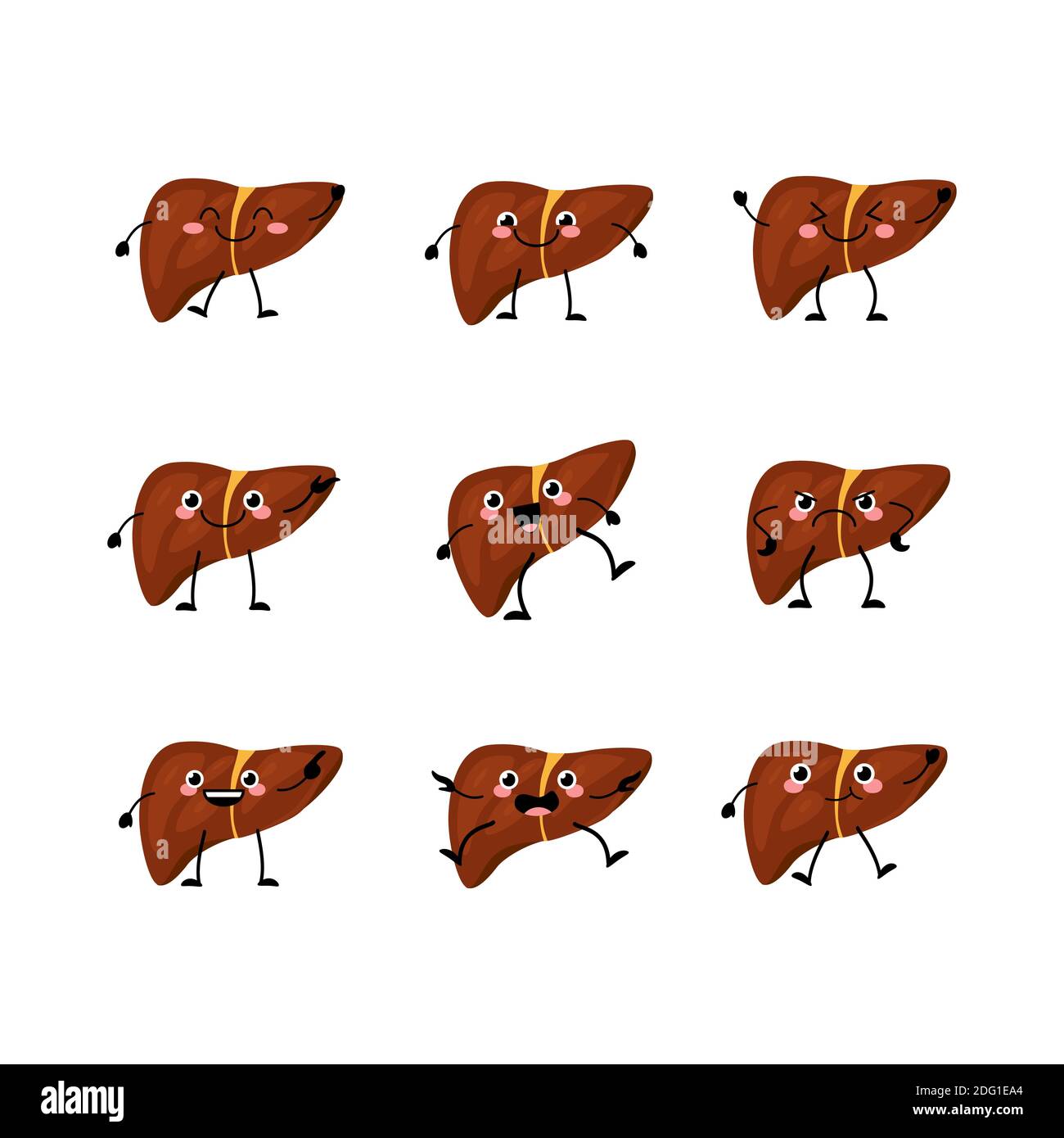Cute liver organs character set in a flat cartoon style. Stock Vector