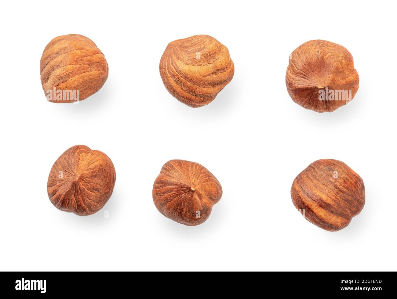 Hazelnuts isolated on white background. Top view. Flat lay Stock Photo