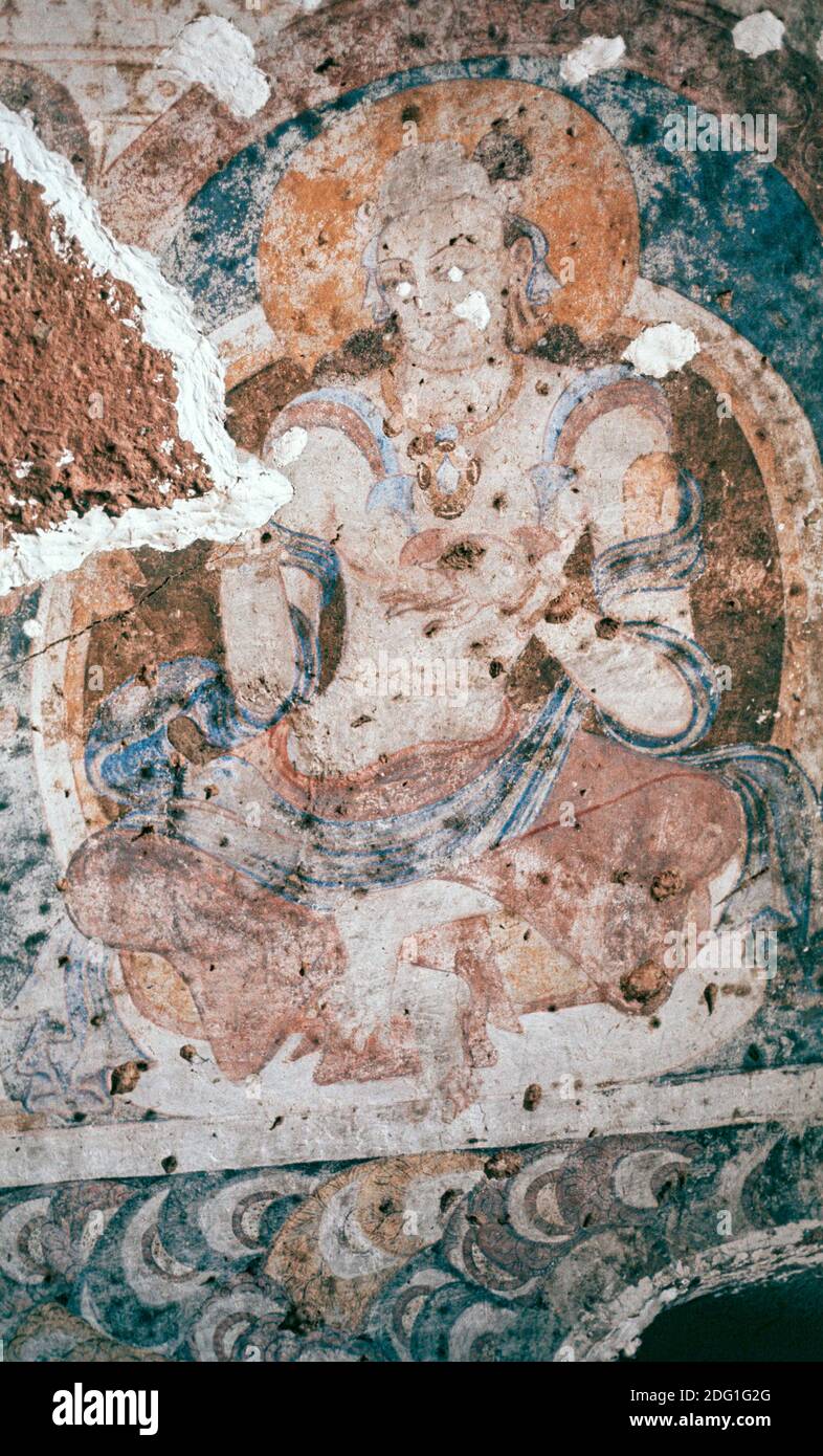 Cave painting within the large Buddha site before destruction by the Taliban, Bamiyan, UNESCO World Heritage Site, Afghanistan Stock Photo